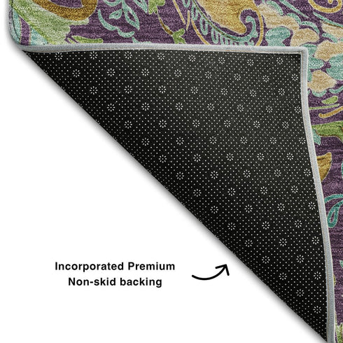 9' X 12' Purple Green And Blue Paisley Washable Area Rug With UV Protection