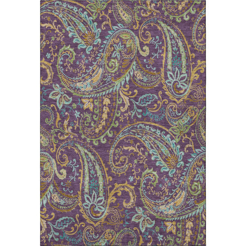 9' X 12' Purple Green And Blue Paisley Washable Area Rug With UV Protection