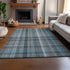 9' X 12' Teal And Ivory Plaid Washable Area Rug With UV Protection