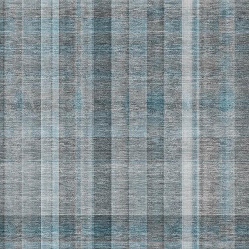 9' X 12' Teal And Ivory Plaid Washable Area Rug With UV Protection