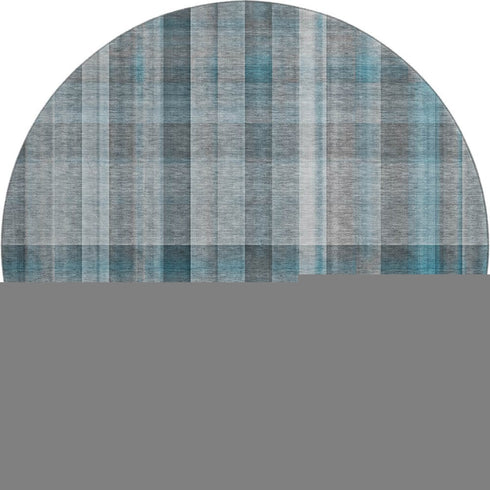 9' X 12' Teal And Ivory Plaid Washable Area Rug With UV Protection