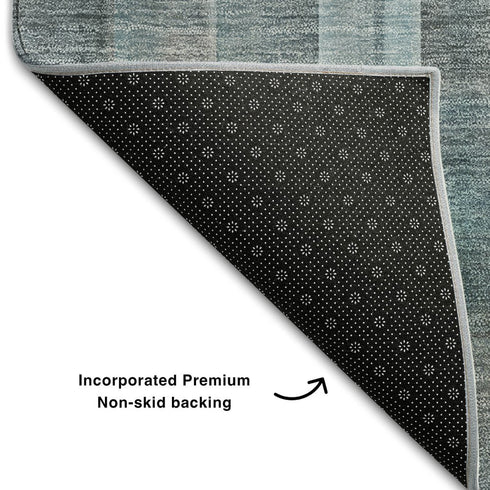 9' X 12' Teal And Ivory Plaid Washable Area Rug With UV Protection