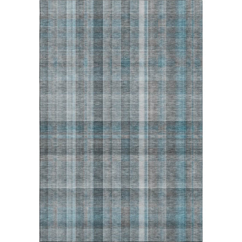 9' X 12' Teal And Ivory Plaid Washable Area Rug With UV Protection