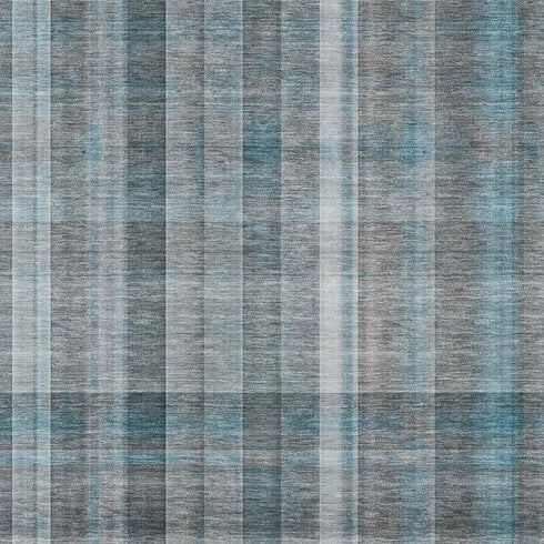 9' X 12' Teal And Ivory Plaid Washable Area Rug With UV Protection