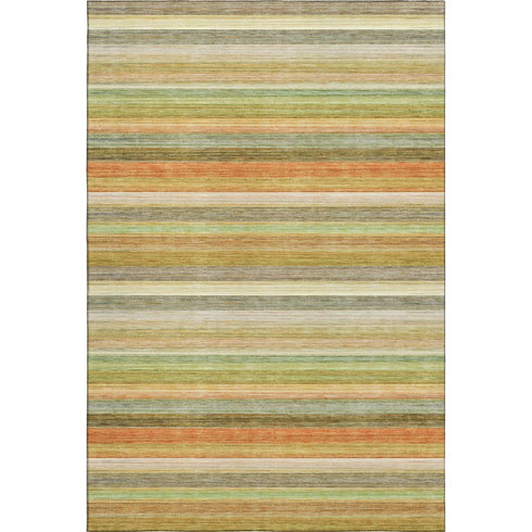 5' X 8' Fern Green Orange And Beige Striped Washable Area Rug With UV Protection