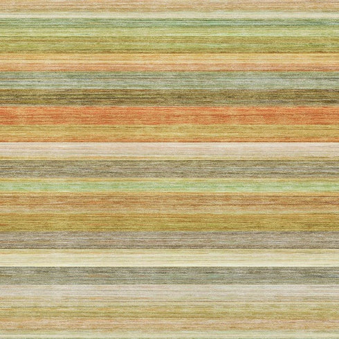 5' X 8' Fern Green Orange And Beige Striped Washable Area Rug With UV Protection