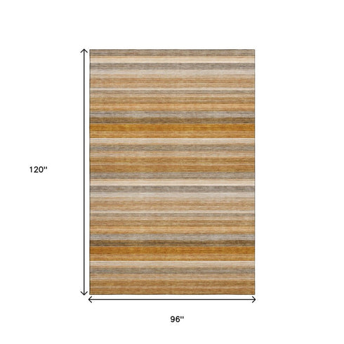 8' X 10' Rust Gray And Ivory Striped Washable Area Rug With UV Protection