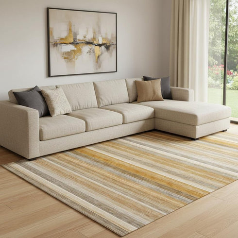 8' X 10' Rust Gray And Ivory Striped Washable Area Rug With UV Protection