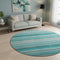 8' Teal Gray And Ivory Striped Washable Round Rug With UV Protection