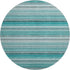 8' Teal Gray And Ivory Striped Washable Round Rug With UV Protection