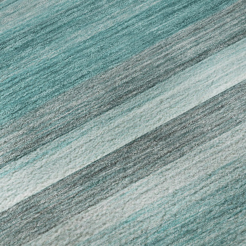 8' Teal Gray And Ivory Striped Washable Round Rug With UV Protection