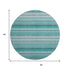 8' Teal Gray And Ivory Striped Washable Round Rug With UV Protection