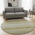 8' Wheat Gray And Ivory Striped Washable Round Rug With UV Protection