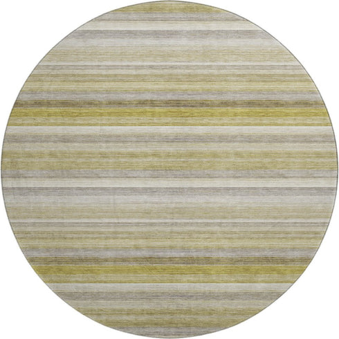 8' Wheat Gray And Ivory Striped Washable Round Rug With UV Protection