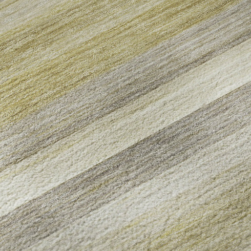 8' Wheat Gray And Ivory Striped Washable Round Rug With UV Protection
