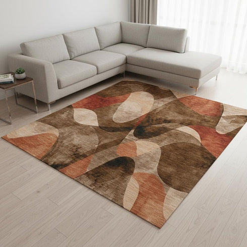 8' X 10' Chocolate Beige And Copper Abstract Washable Area Rug With UV Protection