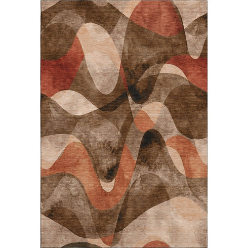 8' X 10' Chocolate Beige And Copper Abstract Washable Area Rug With UV Protection