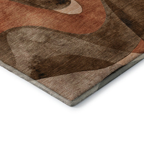 8' X 10' Chocolate Beige And Copper Abstract Washable Area Rug With UV Protection