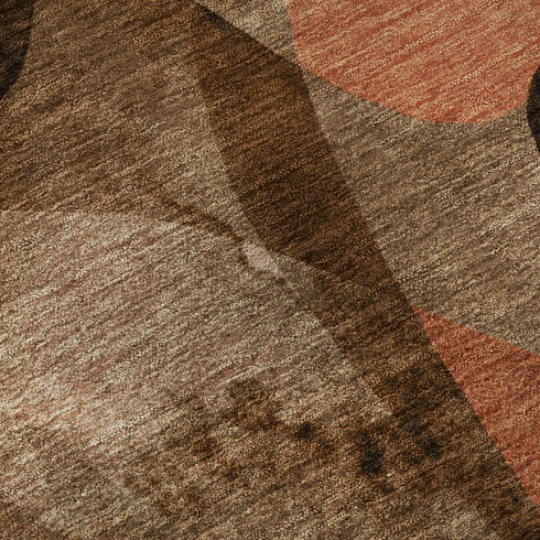 8' X 10' Chocolate Beige And Copper Abstract Washable Area Rug With UV Protection