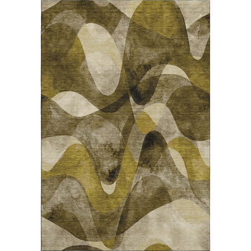 5' X 8' Coffee Gold And Ivory Abstract Washable Area Rug With UV Protection