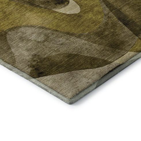 5' X 8' Coffee Gold And Ivory Abstract Washable Area Rug With UV Protection