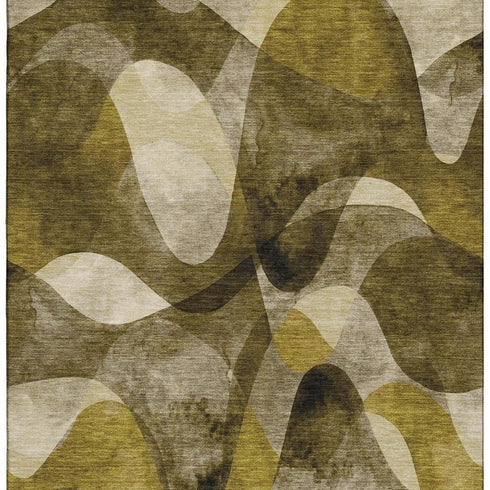5' X 8' Coffee Gold And Ivory Abstract Washable Area Rug With UV Protection