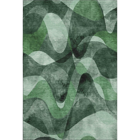 5' X 8' Fern Green Gray And Ivory Abstract Washable Area Rug With UV Protection