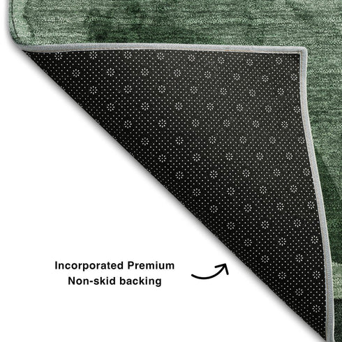 5' X 8' Fern Green Gray And Ivory Abstract Washable Area Rug With UV Protection