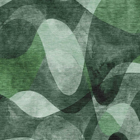 5' X 8' Fern Green Gray And Ivory Abstract Washable Area Rug With UV Protection