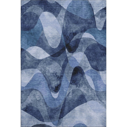 5' X 8' Navy Blue And Ivory Abstract Washable Area Rug With UV Protection