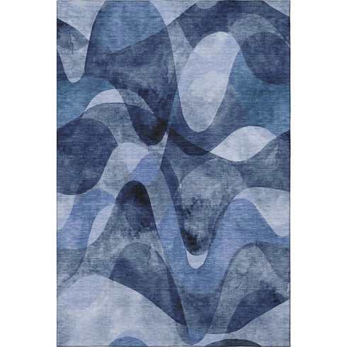 5' X 8' Navy Blue And Ivory Abstract Washable Area Rug With UV Protection