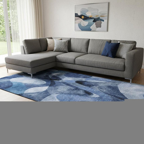 8' X 10' Navy Blue And Ivory Abstract Washable Area Rug With UV Protection