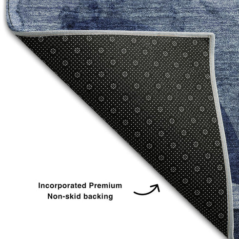 8' X 10' Navy Blue And Ivory Abstract Washable Area Rug With UV Protection