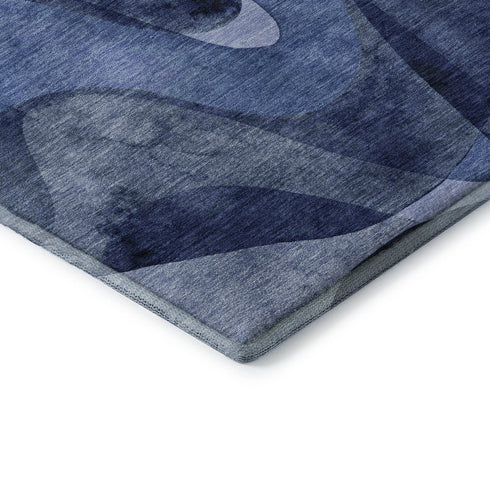 8' X 10' Navy Blue And Ivory Abstract Washable Area Rug With UV Protection