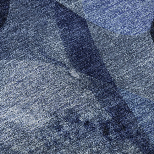 8' X 10' Navy Blue And Ivory Abstract Washable Area Rug With UV Protection
