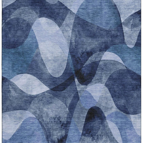 8' X 10' Navy Blue And Ivory Abstract Washable Area Rug With UV Protection