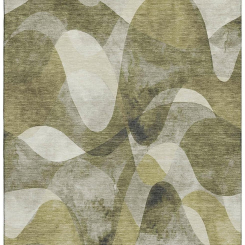 8' X 10' Olive Green Gray And Ivory Abstract Washable Area Rug With UV Protection
