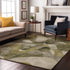 8' X 10' Olive Green Gray And Ivory Abstract Washable Area Rug With UV Protection