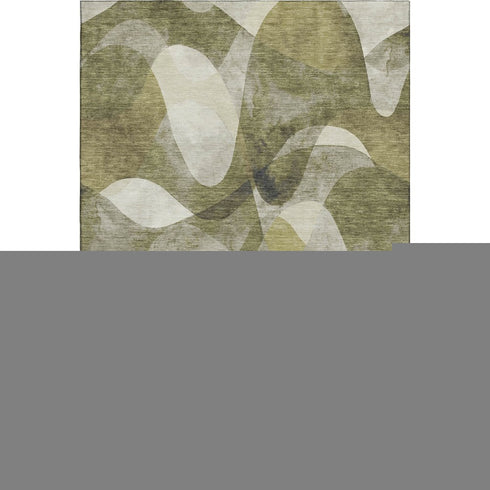 8' X 10' Olive Green Gray And Ivory Abstract Washable Area Rug With UV Protection