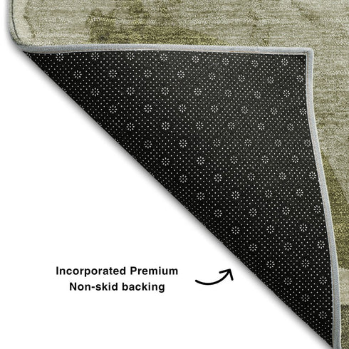 8' X 10' Olive Green Gray And Ivory Abstract Washable Area Rug With UV Protection