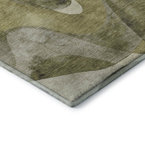 8' X 10' Olive Green Gray And Ivory Abstract Washable Area Rug With UV Protection