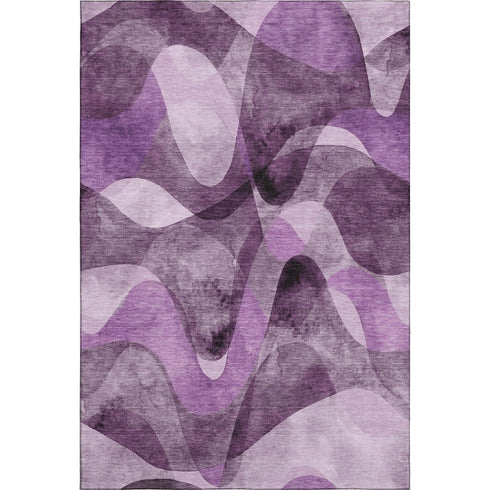 5' X 8' Purple And Ivory Abstract Washable Area Rug With UV Protection