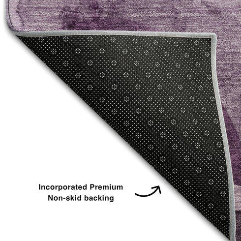 5' X 8' Purple And Ivory Abstract Washable Area Rug With UV Protection