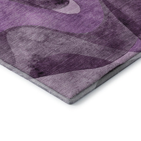 5' X 8' Purple And Ivory Abstract Washable Area Rug With UV Protection