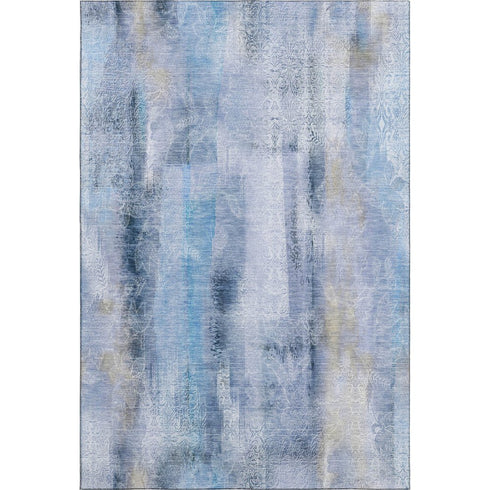 5' X 8' Blue And Ivory Abstract Washable Area Rug With UV Protection