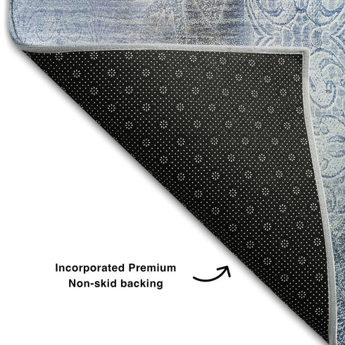 5' X 8' Blue And Ivory Abstract Washable Area Rug With UV Protection
