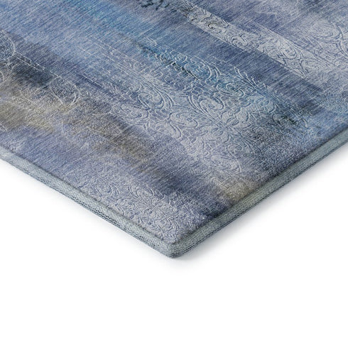 5' X 8' Blue And Ivory Abstract Washable Area Rug With UV Protection