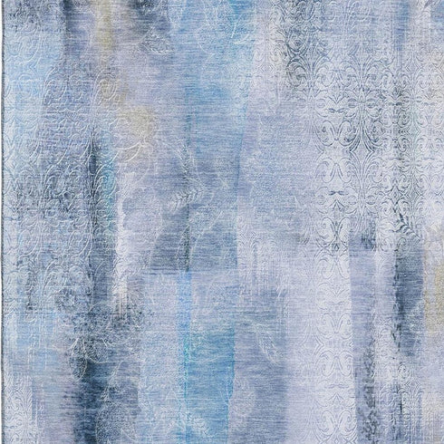 5' X 8' Blue And Ivory Abstract Washable Area Rug With UV Protection
