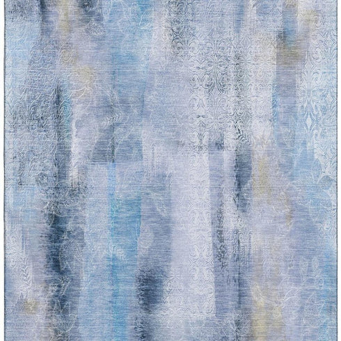 5' X 8' Blue And Ivory Abstract Washable Area Rug With UV Protection