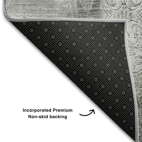 5' X 8' Gray And Ivory Abstract Washable Area Rug With UV Protection
